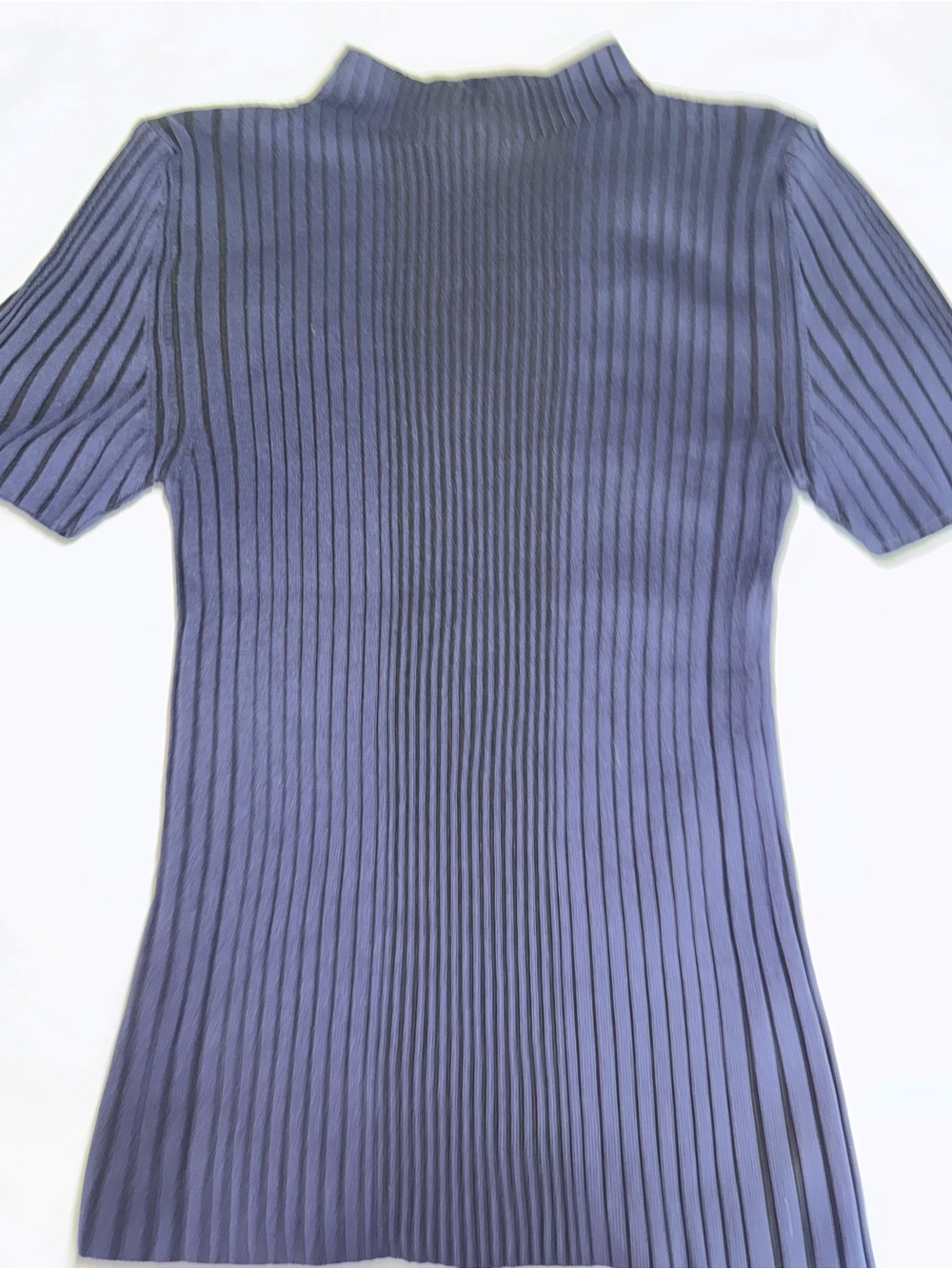 Zara Short-Sleeve Ribbed Mock Neck Top in Periwinkle Blue